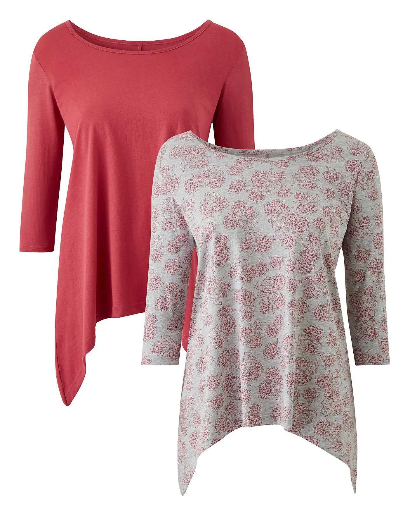 Blush/Grey Print Pack of 2 Hanky Hem Top