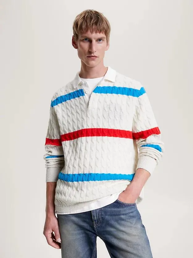 Cable Knit Stripe Rugby Jumper