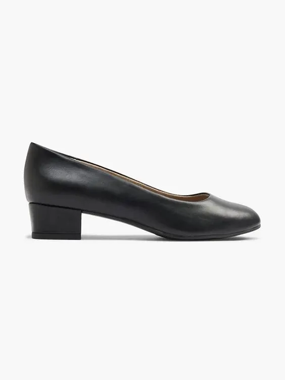 Black Block Heel Court Shoe