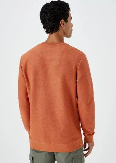 Orange Textured Crew Neck Sweatshirt - Medium