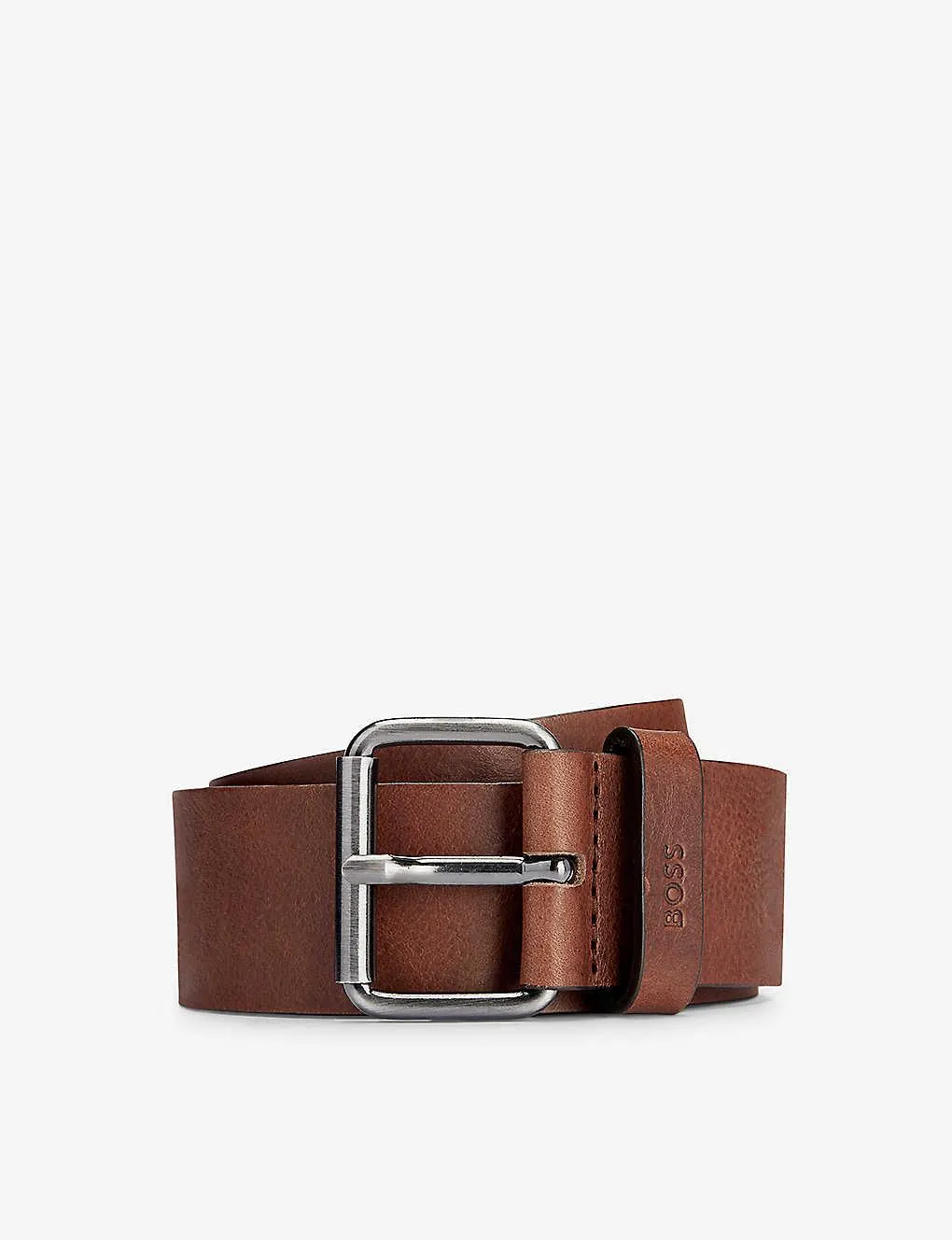 Business logo-embossed buckle leather belt