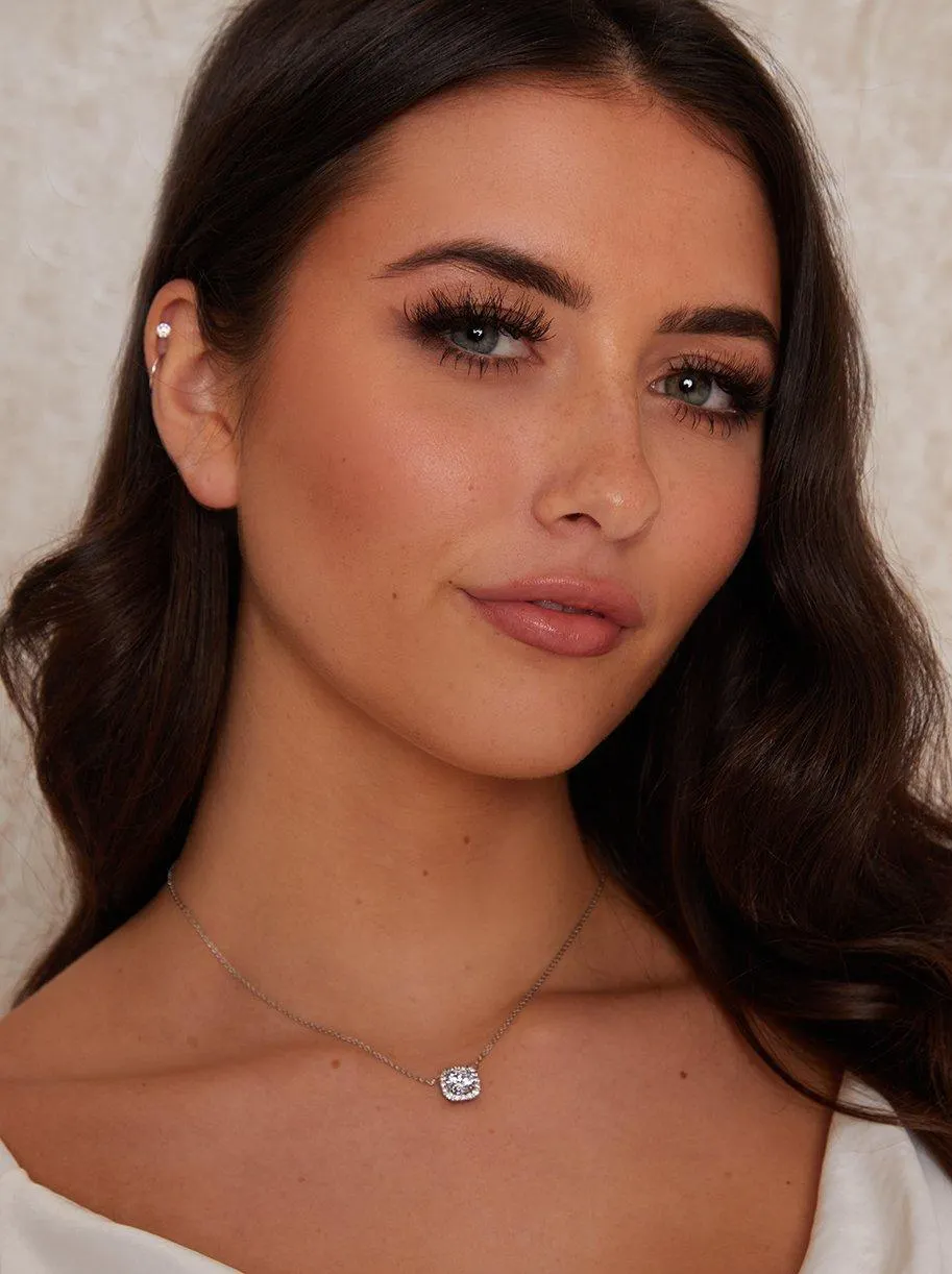 Gemstone Necklace in Silver Tone