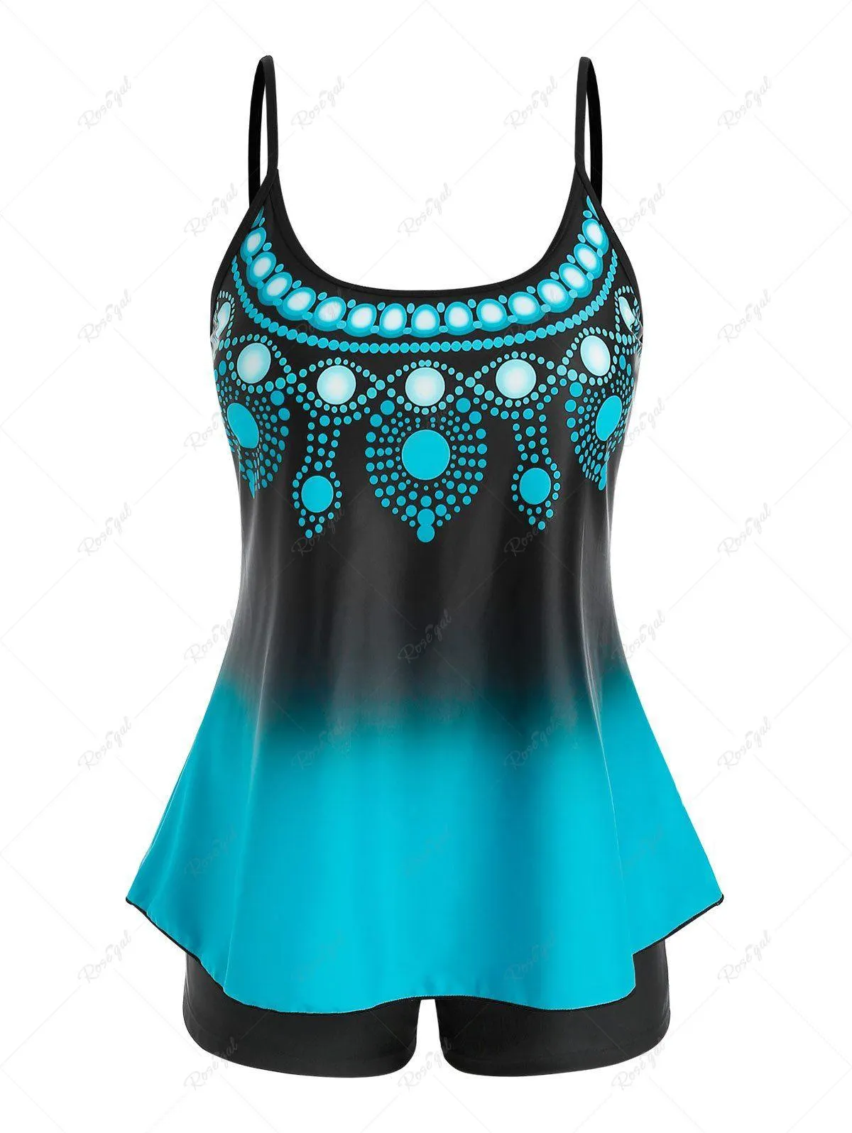 Plus Size Ombre Print Backless Cami Boyleg Modest Tankini Swimwear - 1x