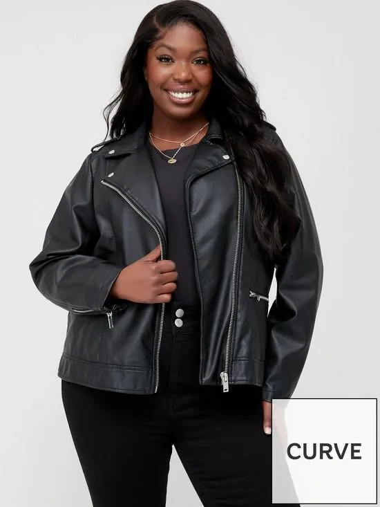 V by Very Curve PU Biker Jacket - Black