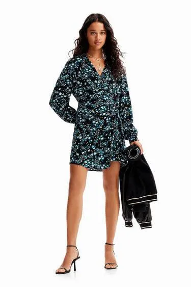 Vestido corto cruzado flores