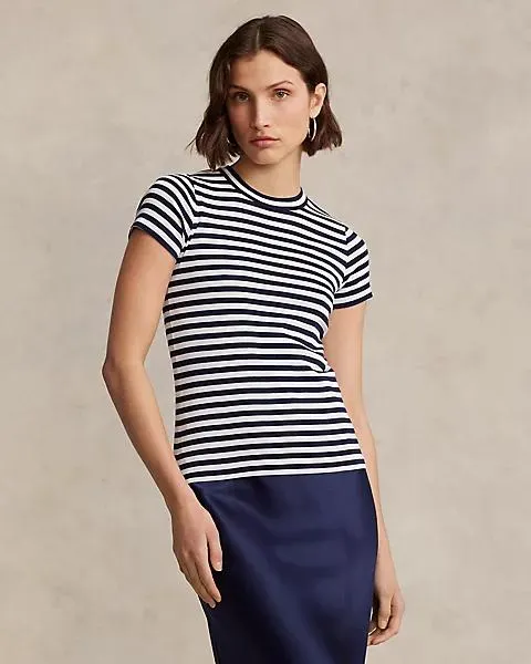 Striped Rib-Knit Cotton Crewneck T-Shirt