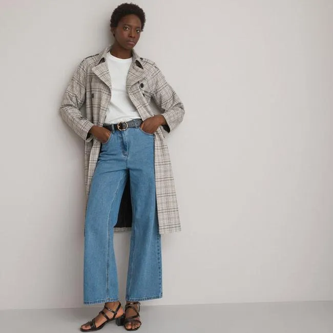 Checked Long Trench Coat