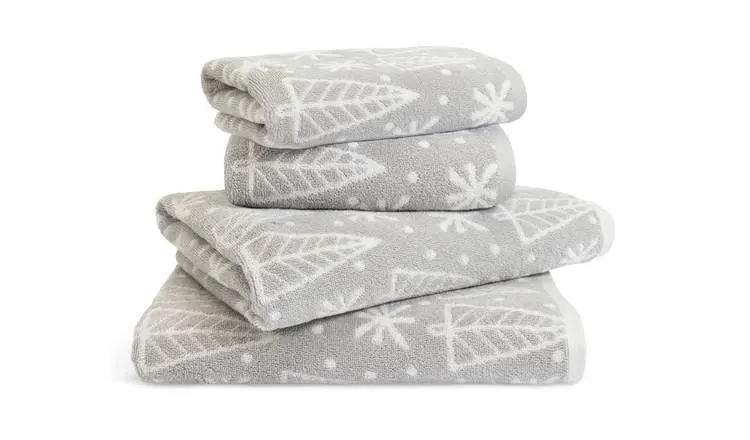 Habitat Christmas Tree and Snowflake 4 Piece Towel Bale-Grey
