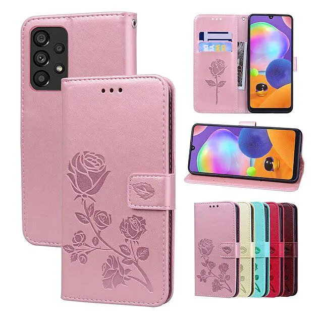 Phone Case For Samsung Galaxy Wallet Case S23 S22 S21 S20 Plus Ultra A32 with Wrist Strap With Card Holder Magnetic Flip Solid Colored Flower PU Leather