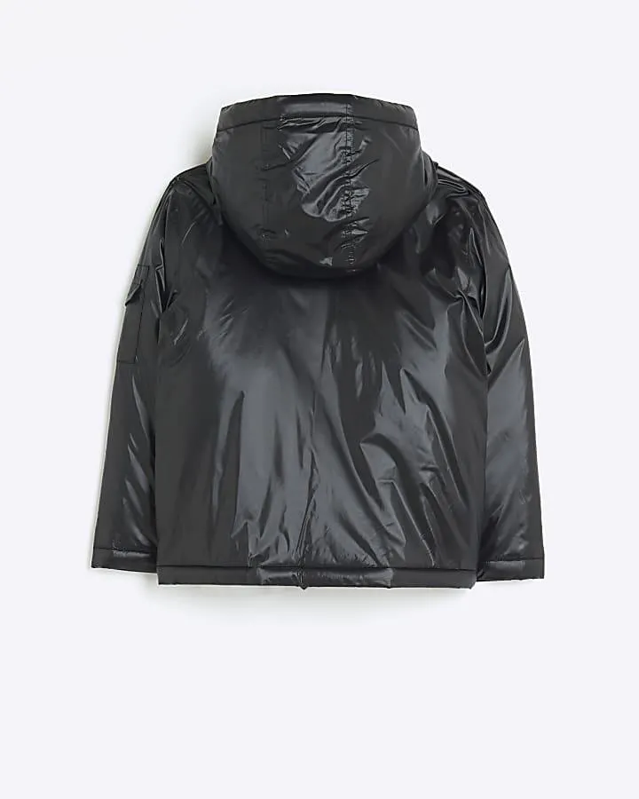 Boys black padded hooded jacket