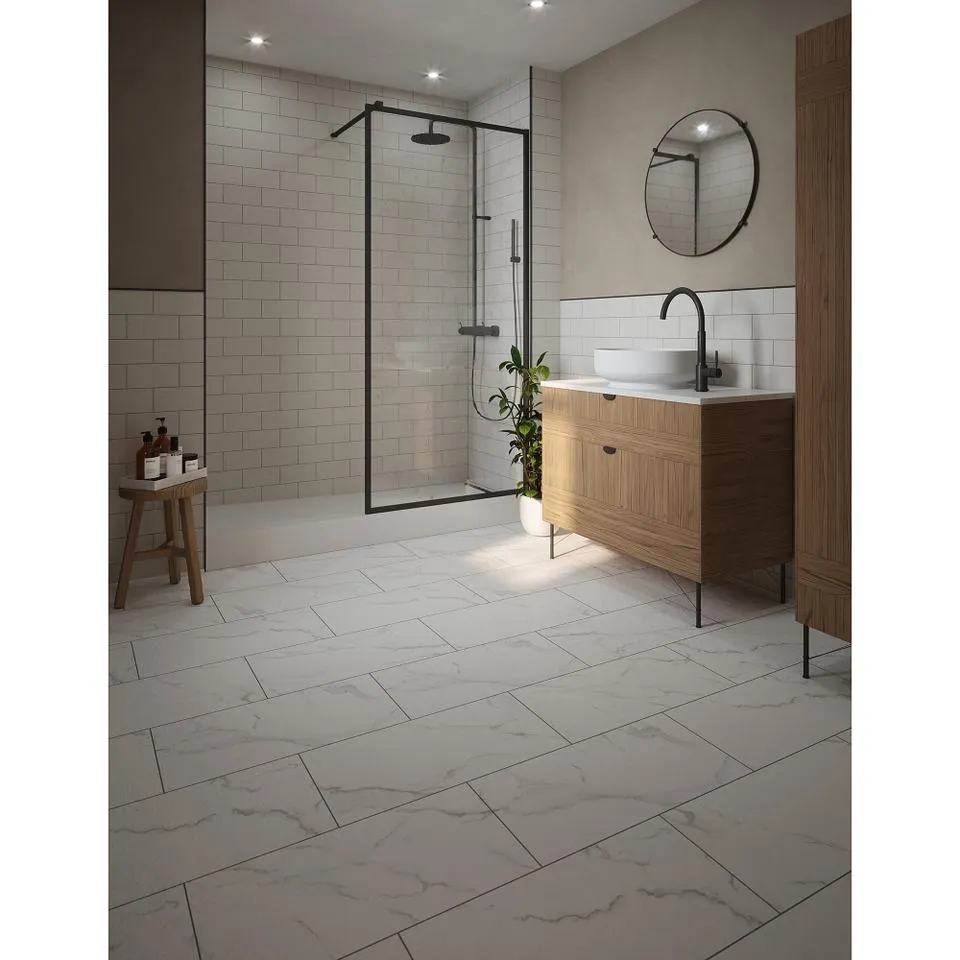 UltraClick SPC Easy Click-Fit Luxury Vinyl Flooring - Luna White Marble Tile