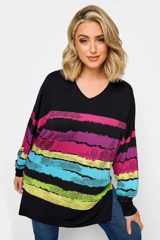 YOURS Curve Black Stripe Print Top