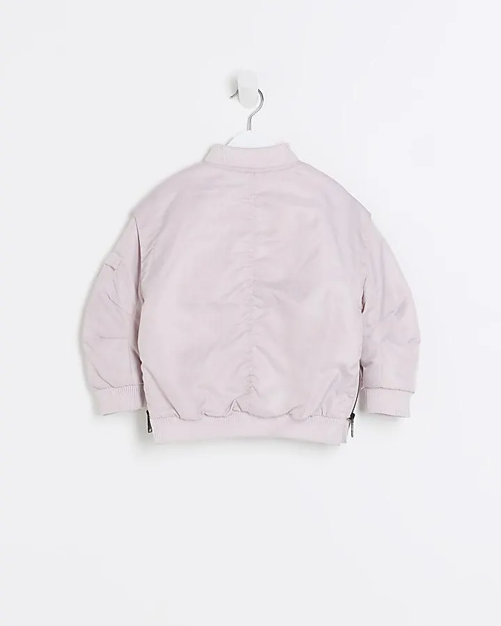Mini girls pink nylon bomber jacket