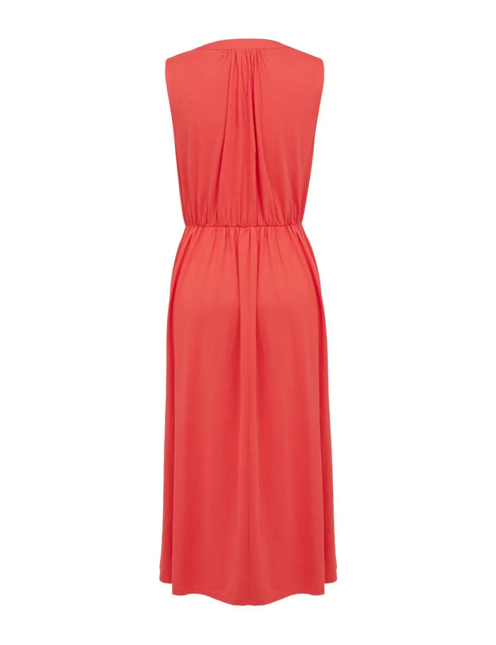 Pure Cotton Tie Neck Midi Waisted Dress