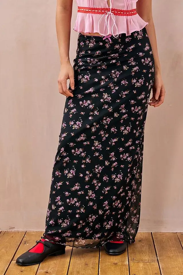 UO Ditsy Floral Mesh Maxi Skirt