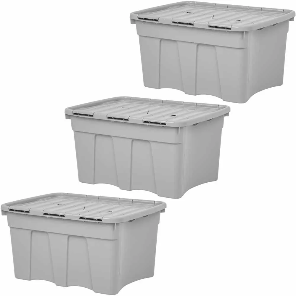 Wham 54L Grey Upcycled Crocodile Storage Box Wheels and Lid Set of 3