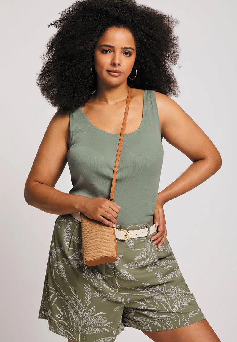 Womens Sage Leaf Front Pleat Shorts