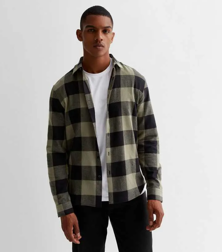 Green Cotton Check Long Sleeve Relaxed Fit Shirt
