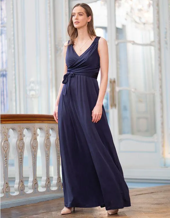 Navy Blue Maternity & Nursing Evening Dress
