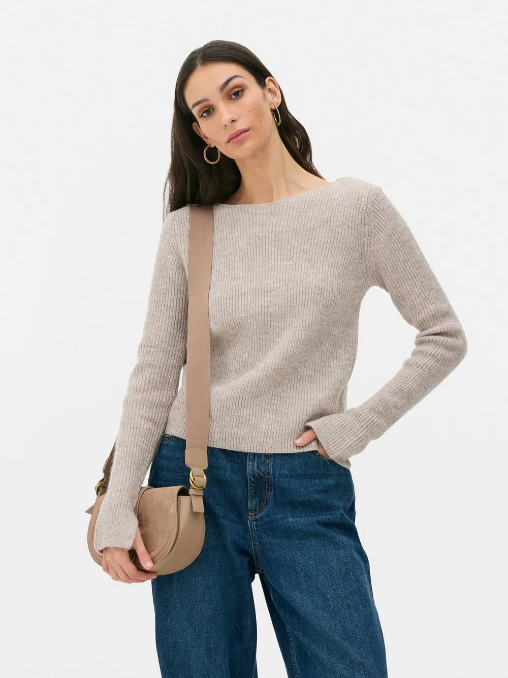 Gerippter Pullover mit U-Boot-Ausschnitt