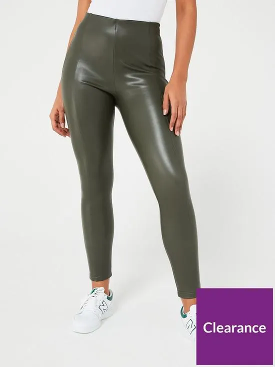 Faux Leather Leggings - Khaki