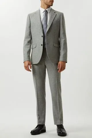 Slim Fit Light Grey Crosshatch Tweed Suit Jacket