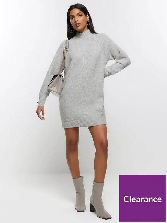 Cosy Jumper Dress - Grey Marl