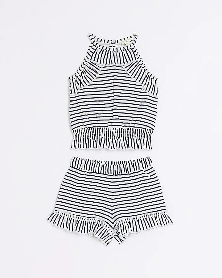 Mini girls Cream Stripe Frill Halter outfit