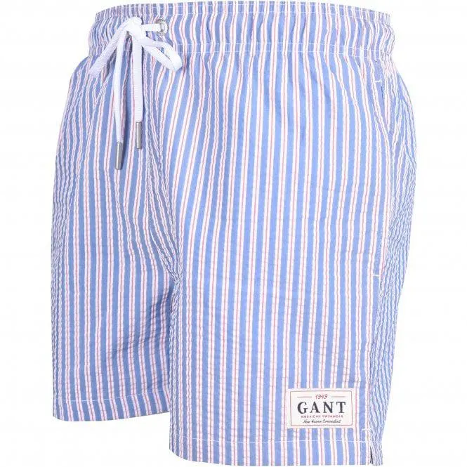Seersucker Swim Shorts, Lapis Blue