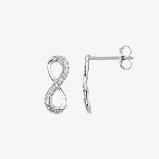 9ct White Gold Beaded Infinity Diamond Stud Earrings DE607W