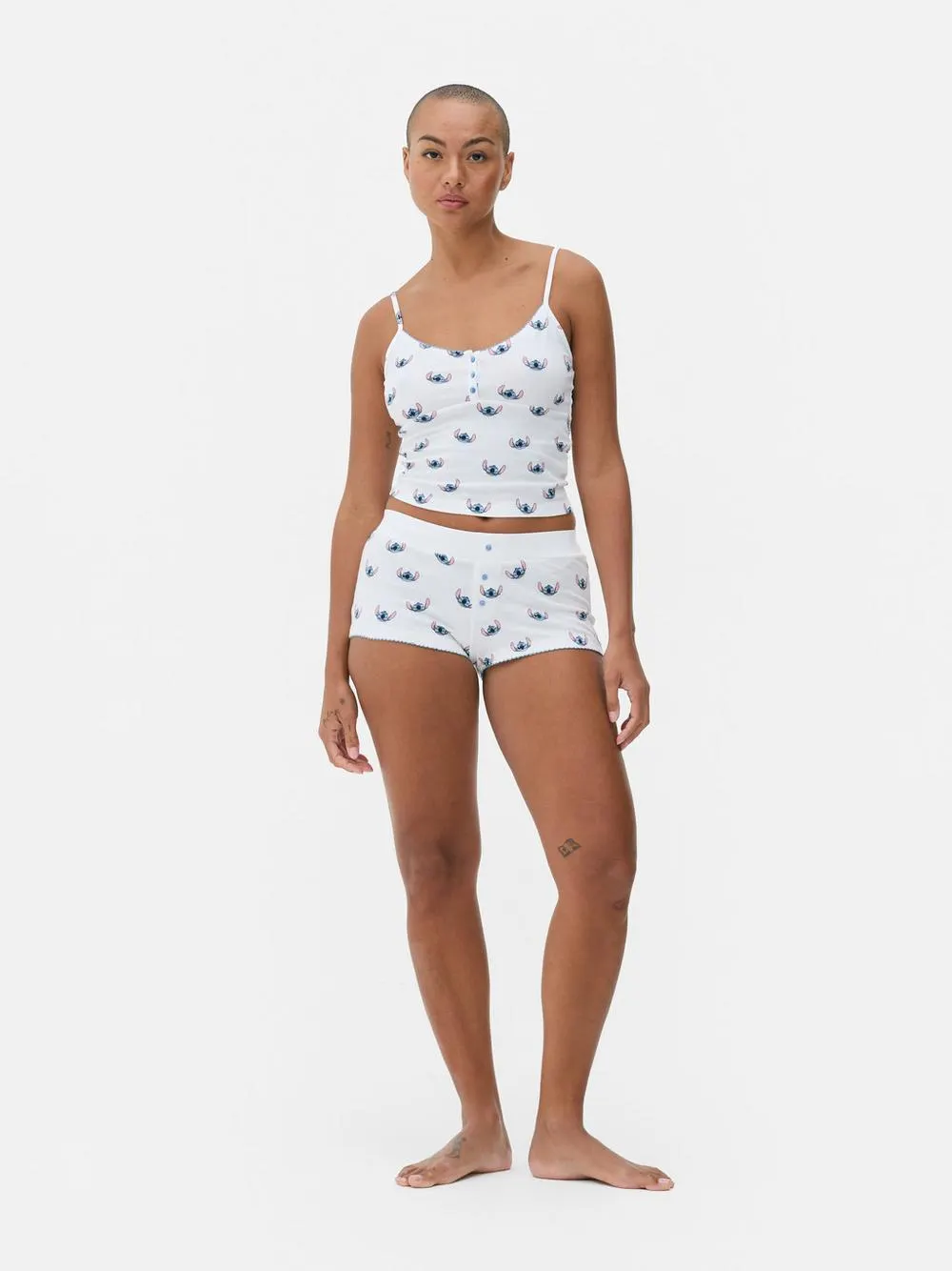 Disney's Stitch Cropped Vest and Shorts Pyjama Set
