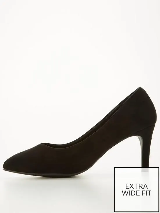 Extra Wide Fit Plain Point Court Shoe - Black