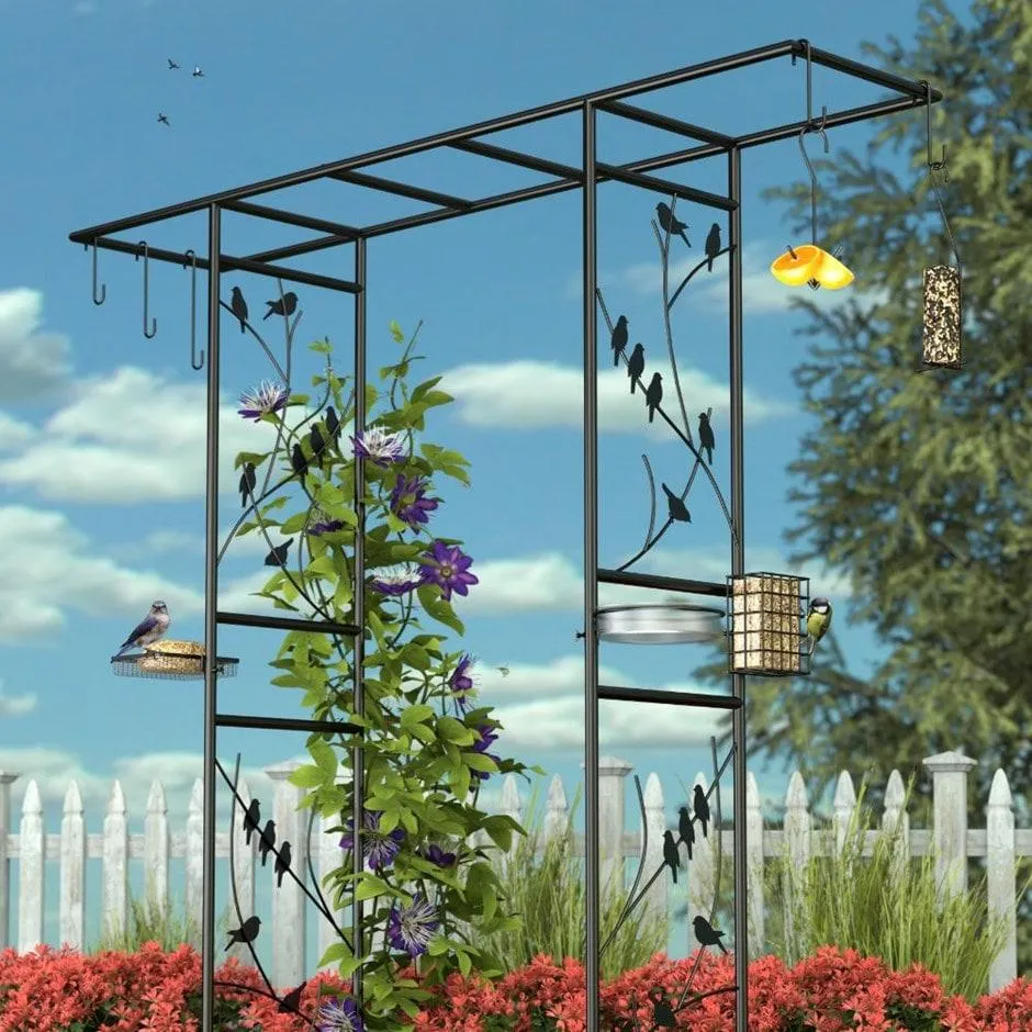 Perching birds arch feeding station - black