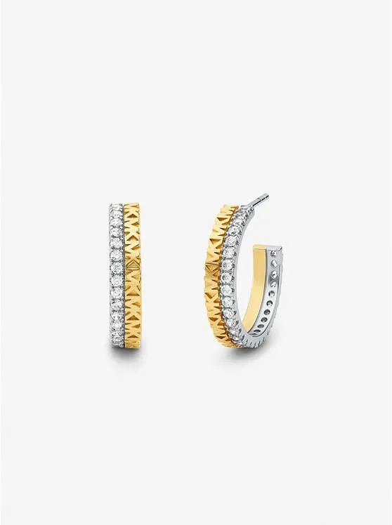 Precious Metal-Plated Sterling Silver Logo Pavé Hoop Earrings