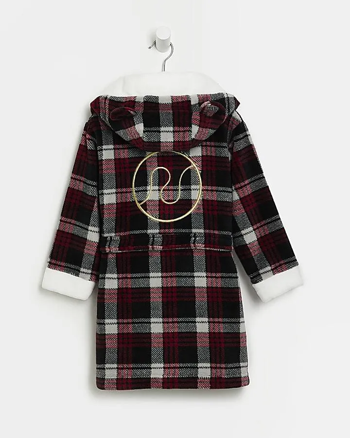 Mini Red Check Cosy Hooded Dressing Gown
