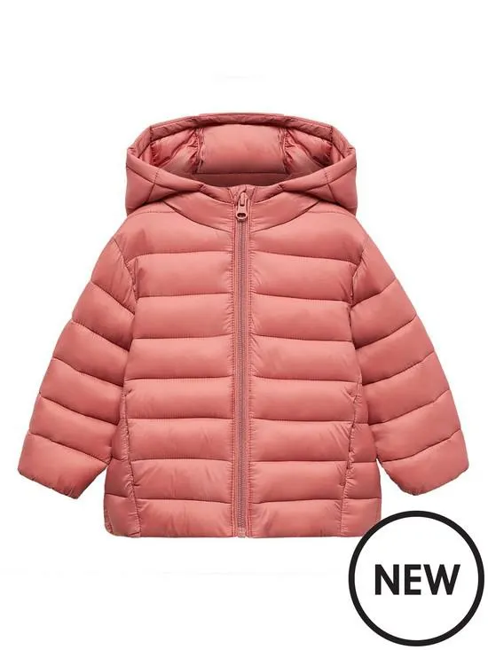 Younger Girls Hooded Padded Coat - Light Red