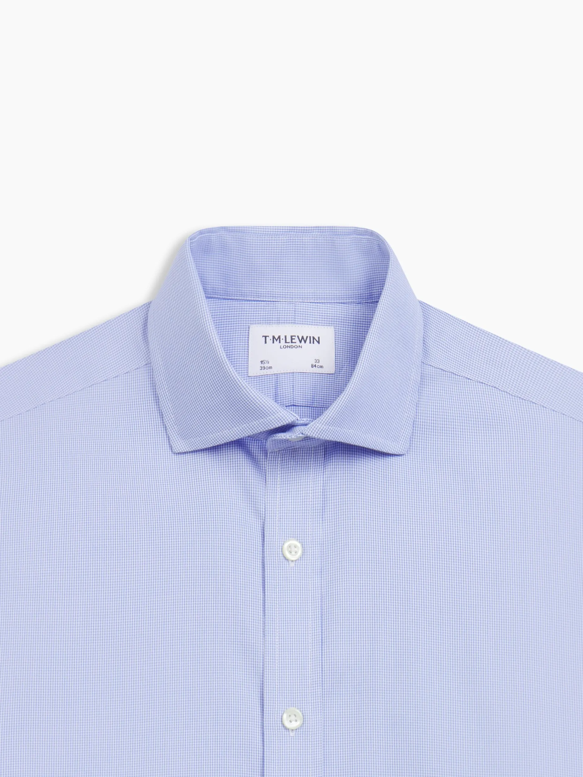 Non-Iron Regular Fit Blue Dogtooth Dobby Classic Collar Double Cuff Shirt