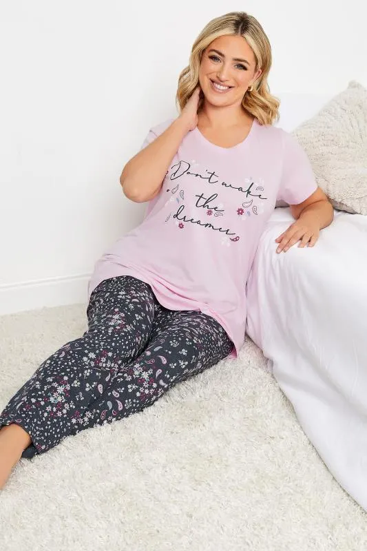 YOURS Curve Pink 'Don't Wake the Dreamer' Slogan Pyjama Set