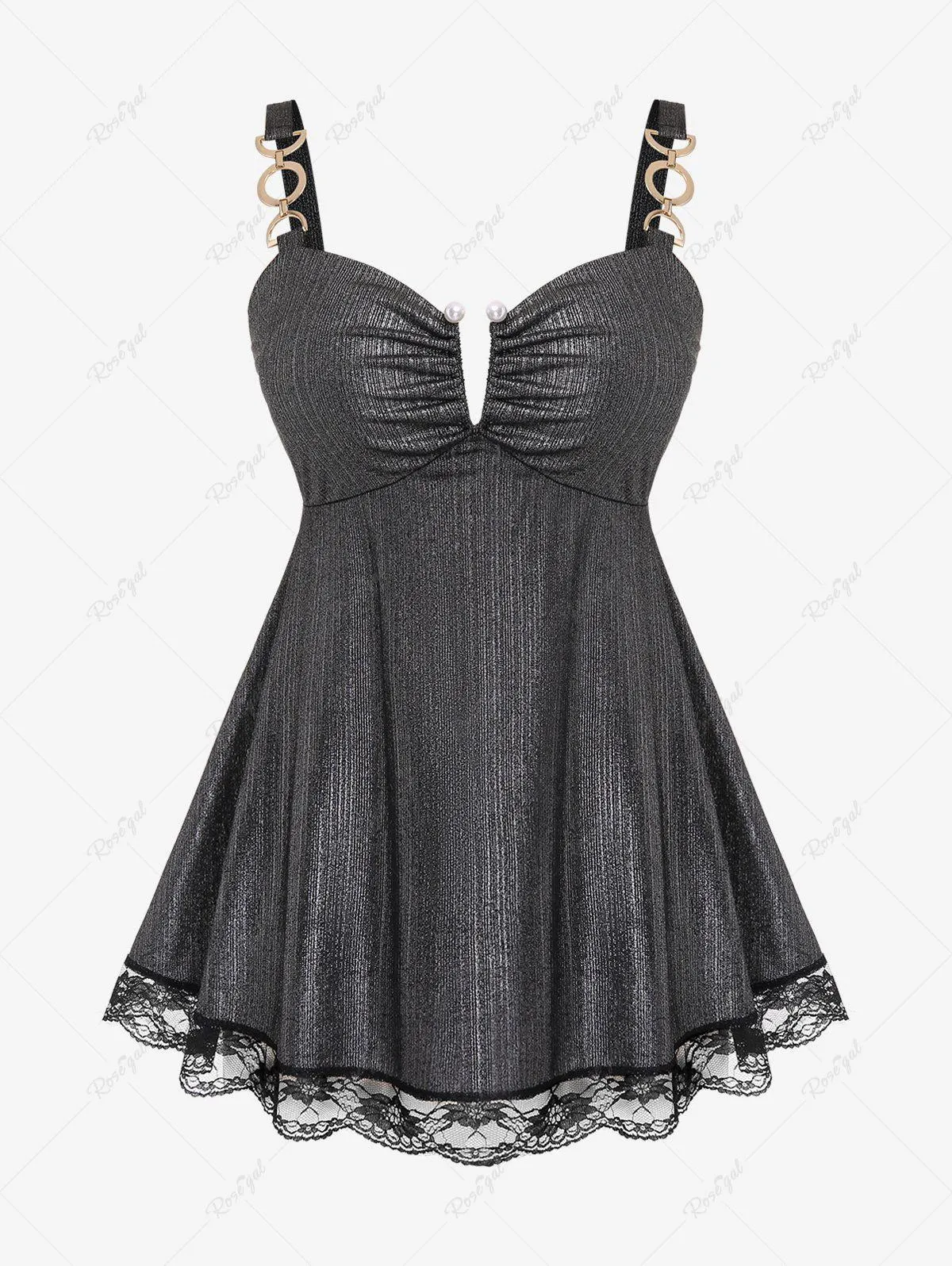 Plus Size Lace Trim Backless V Wired Metal Tank Top - M | Us 10