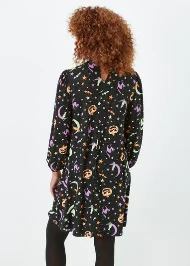 Black Stars & Cats Super Soft Mini Dress - Size 8