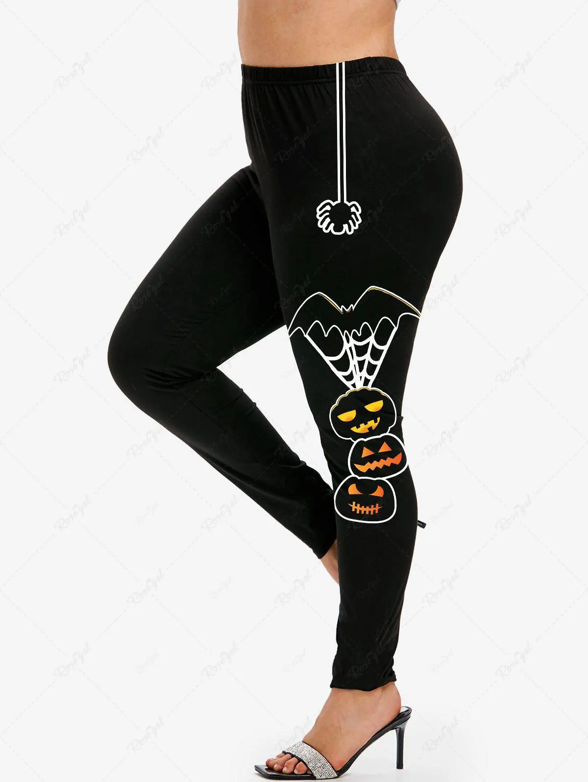 Plus Size Pumpkin Cat Spider Print Halloween Leggings - 5x | Us 30-32