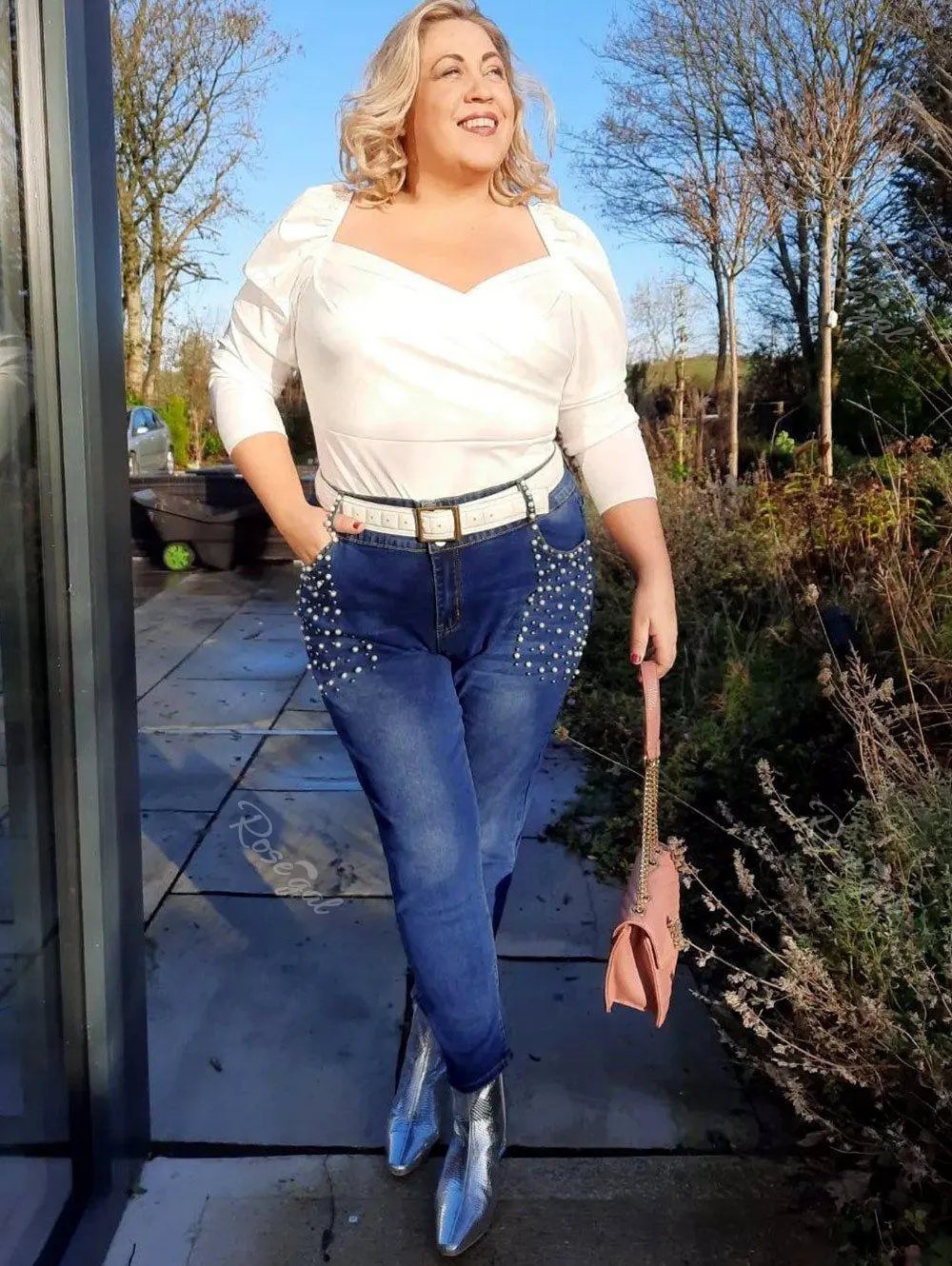 Plus Size Beaded Skinny Jeans - L