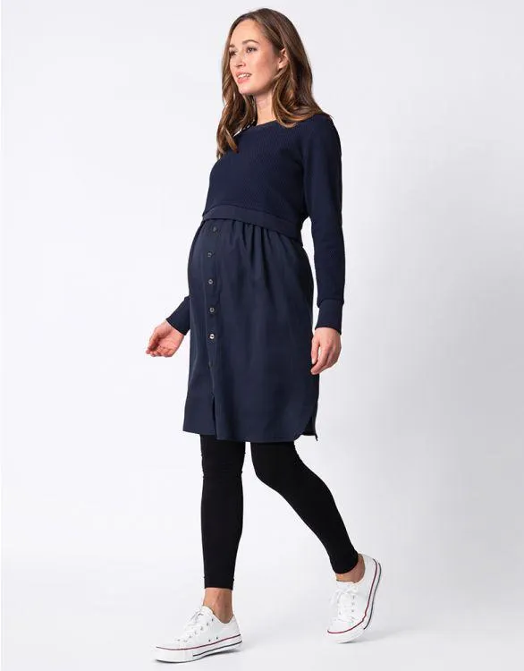 Navy Blue Mock Sweater Maternity & Nursing Dress