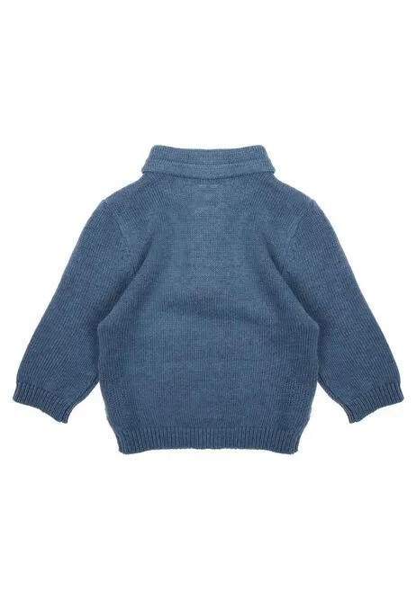 Baby Boys Blue Knitted Jumper with Collar