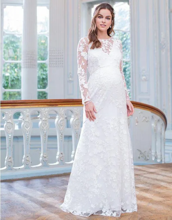 Long Sleeve Lace Maternity Wedding Dress
