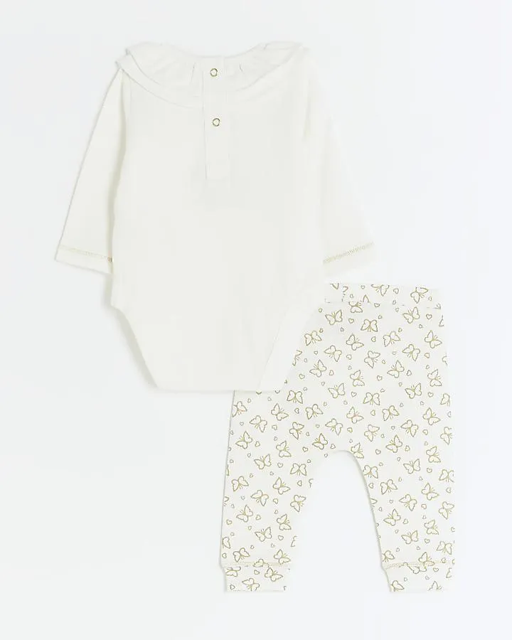Baby girls White Butterfly Leggings Set