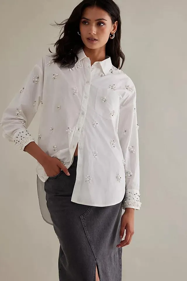 The Bennet Buttondown Shirt by Maeve: Pearl-Embellished Edition