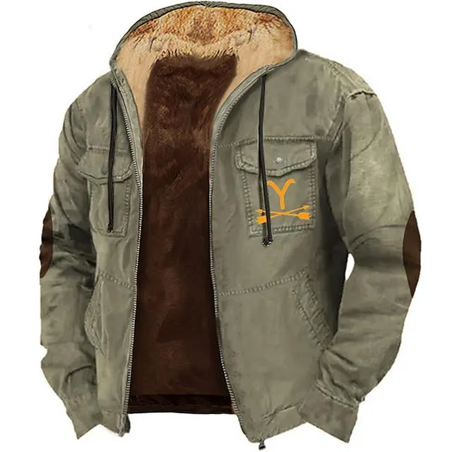 Graphic Prints Cowboy Daily Casual Vintage Retro Men's 3D Print Zip Hoodie Hoodie Jacket Fleece Jacket Holiday Vacation Going out Hoodies Blue Brown Army Green Hooded Multi Pocket Fleece Winter
