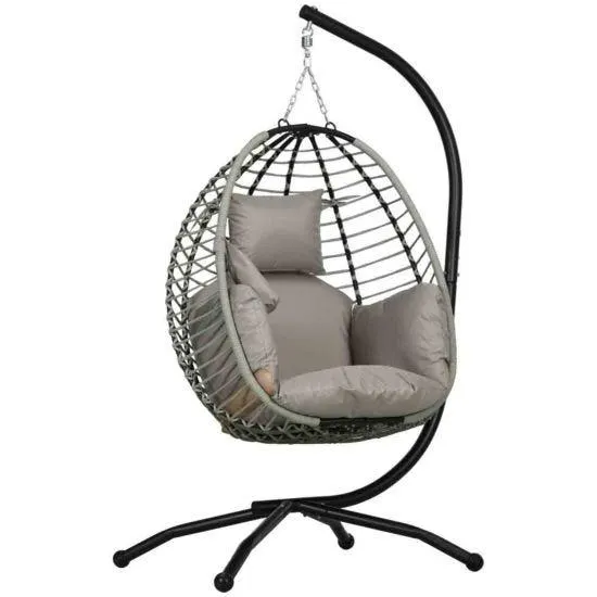 Outsunny Hanging Swing Chair w/ Thick Cushion - Grey