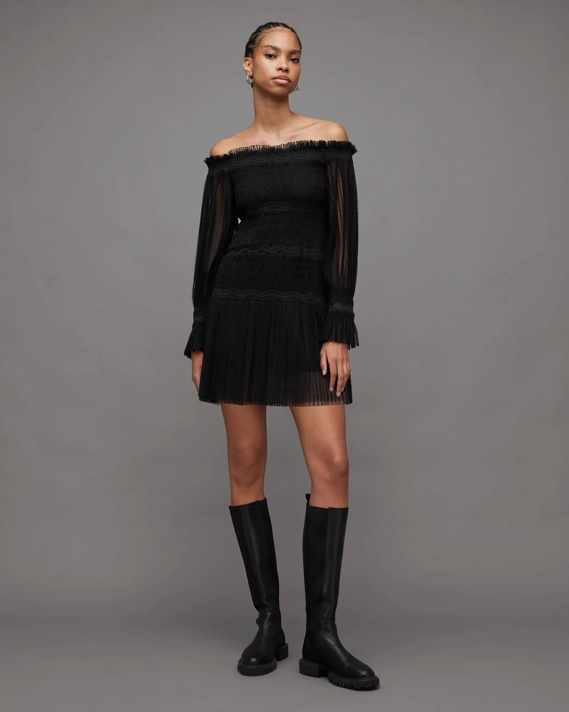 Layla Off-The-Shoulder Shirred Mini Dress